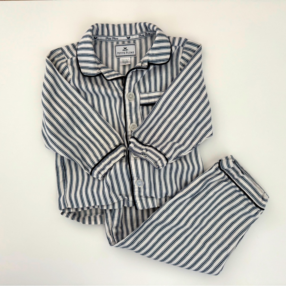 Petite Plume Navy Ticking Stripe Pajamas size 2Y